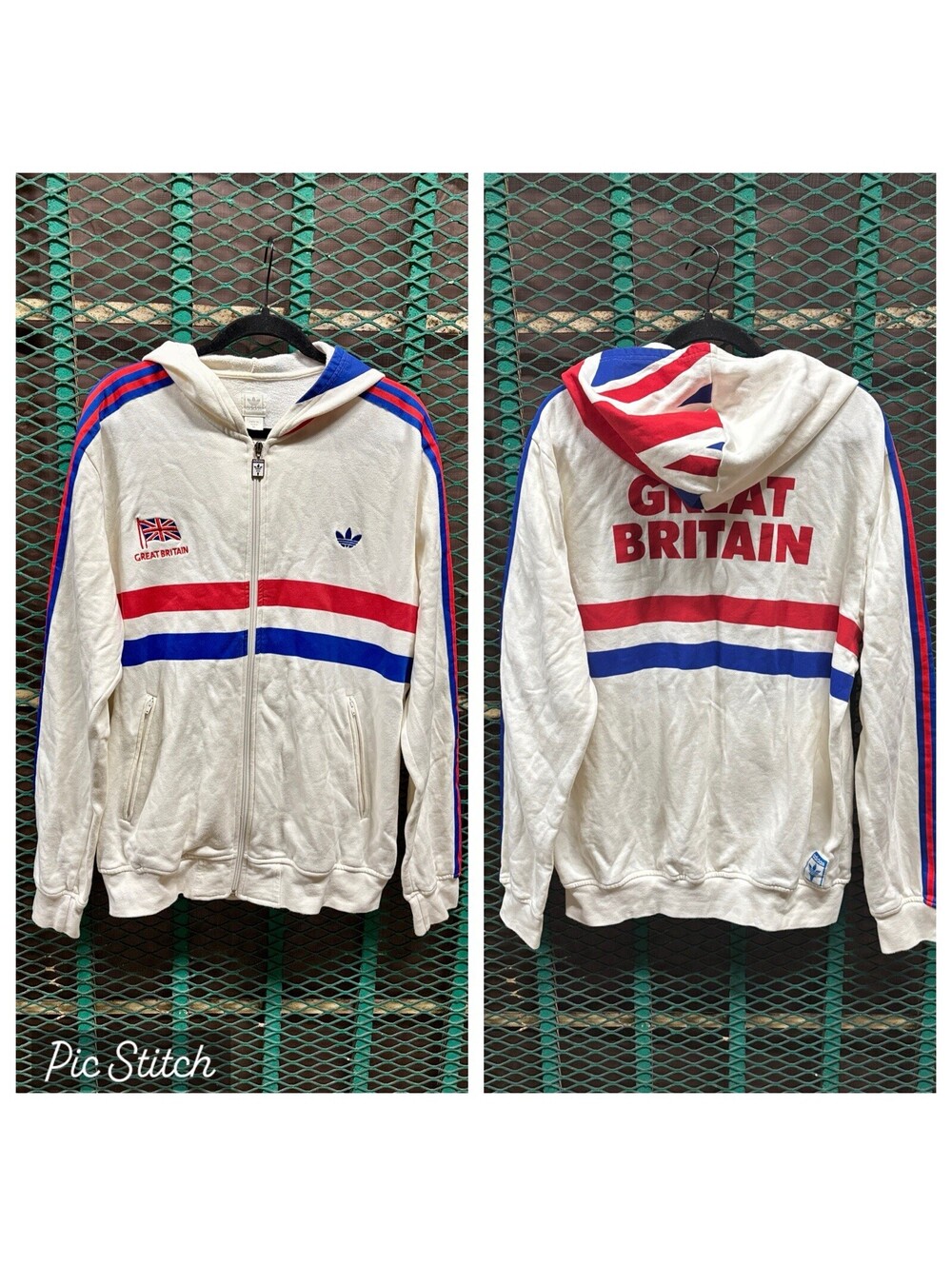 Rare Vintage Adidas Hoodie Track Jacket Great Britain Olympic Games XL Spell Out